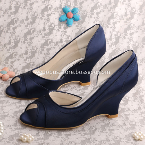 Peep Toe Lace and Satin Wedge Wedding Heels